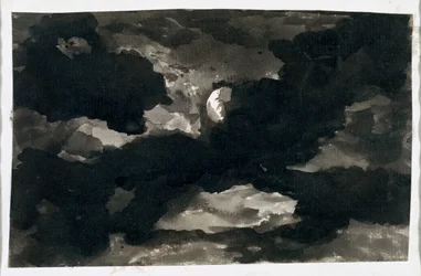 Studie af en skyet månebelyst himmel (sort vask på lagt papir) swed